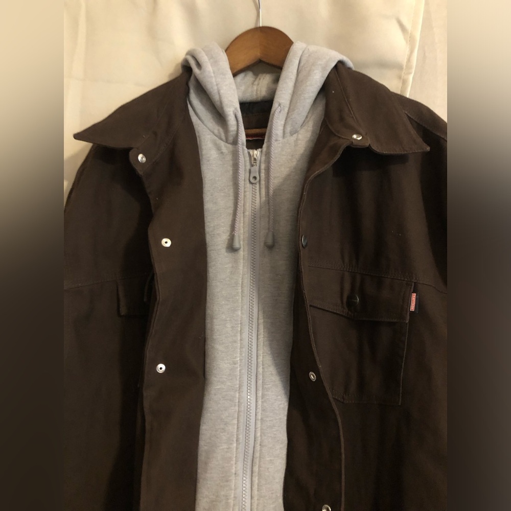 Craftsman Work Dark Brown Canvas Jacket with Hoodie - Picture 4 of 16